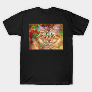 Colorful Cat in Abstract T-Shirt